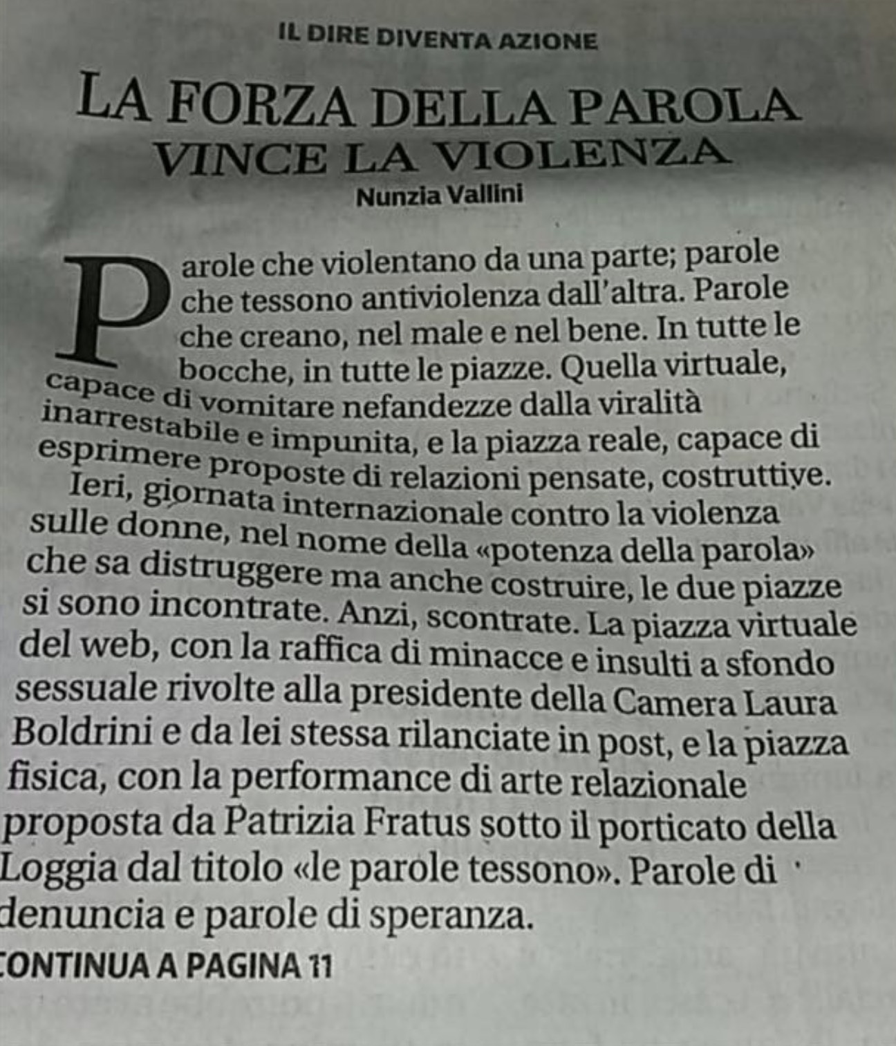 la forza della parola vince la violenza